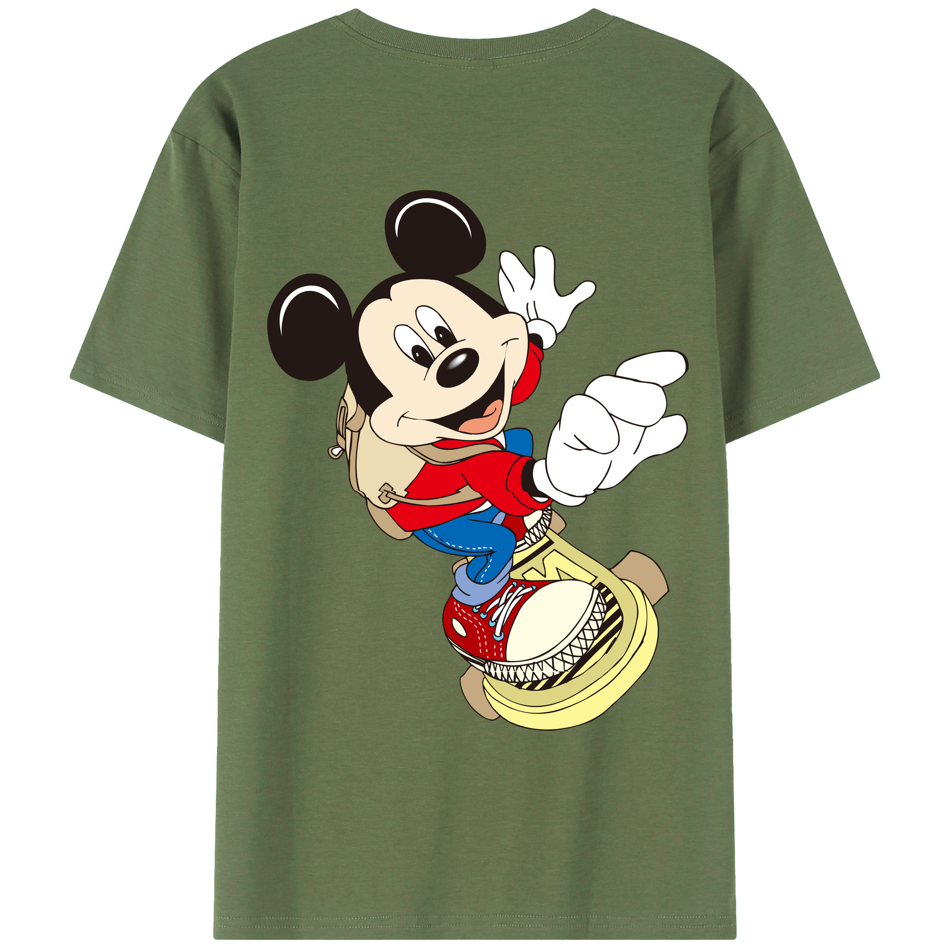 ミッキーマウス Mickey Mouse 綿100％ メンズ半袖Tシャツ（バックプリント） 通気性